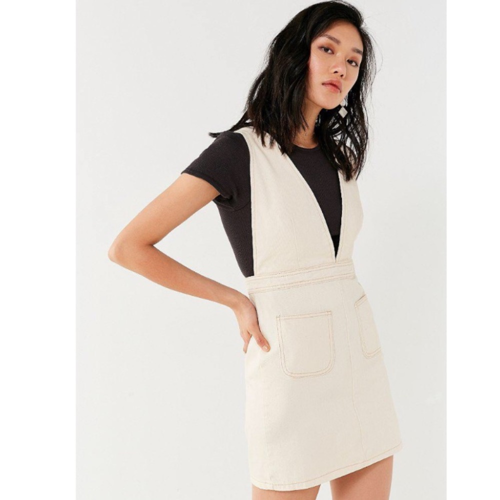 Urban Outfitters White Plunge V-Neck Denim Dress